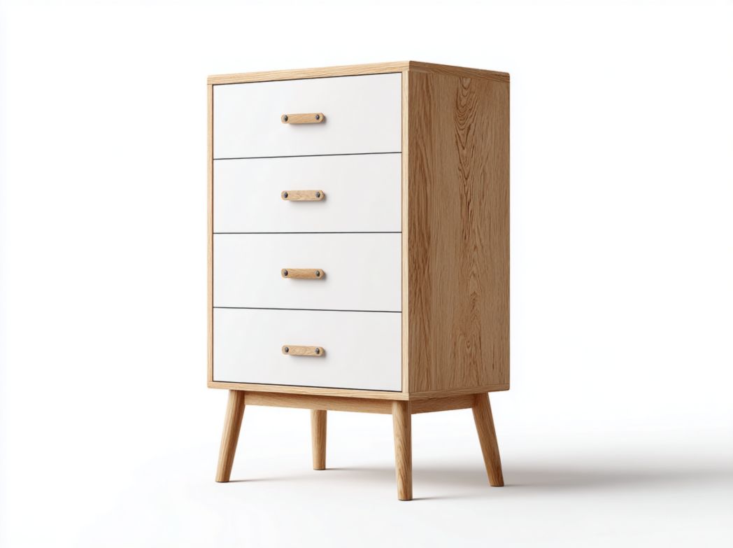 Chiffonnier nordique 4 tiroirs bois clair et fa?ades blanches