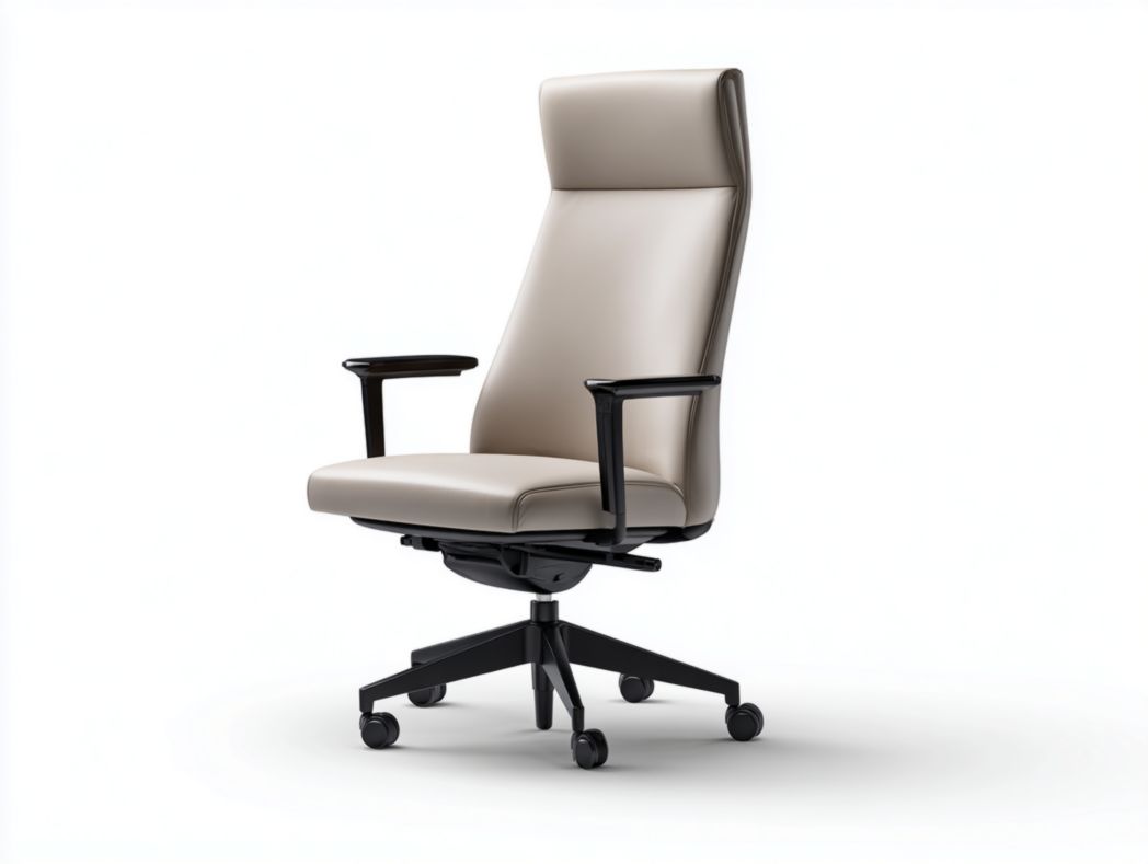 Fauteuil de bureau ergonomique en cuir synthétique gris clair avec dossier haut