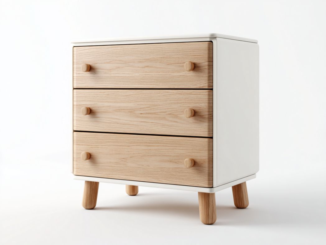 Commode à langer nordique 3 tiroirs bois clair et blanc