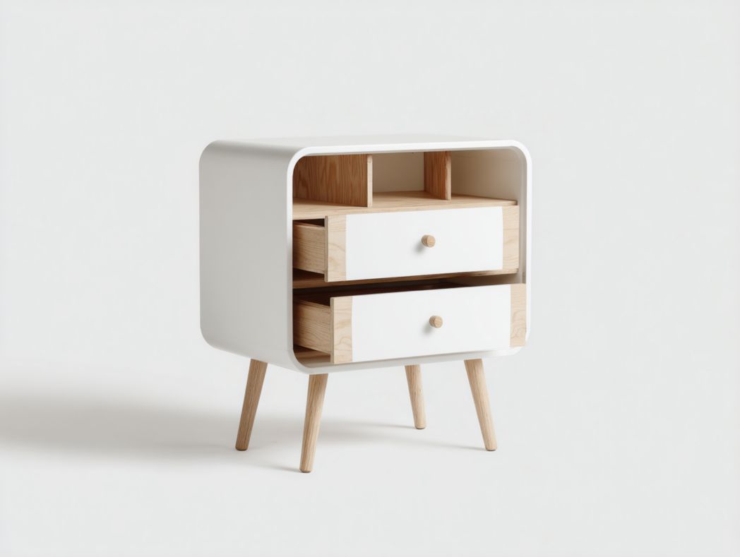 Commode à langer nordique arrondie avec 2 tiroirs et niche ouverte