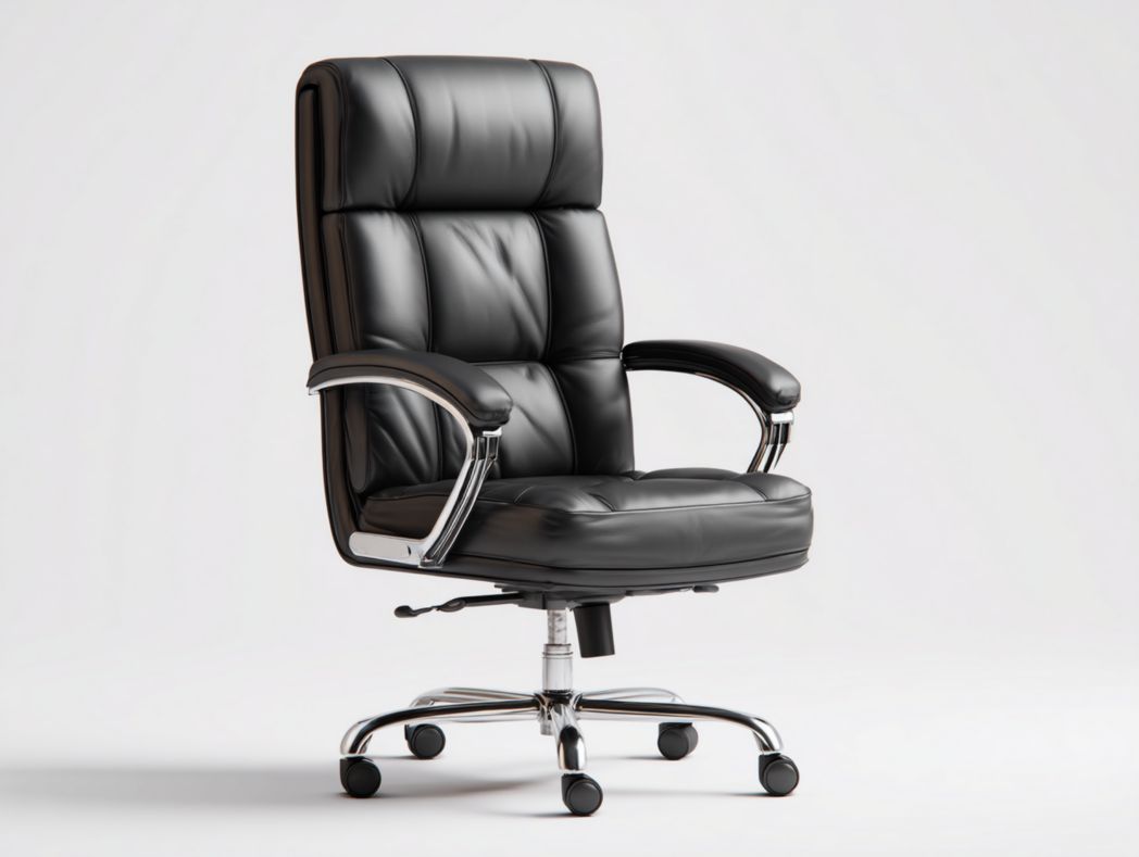 Fauteuil de bureau noir en cuir synthétique avec dossier haut et assise épaisse