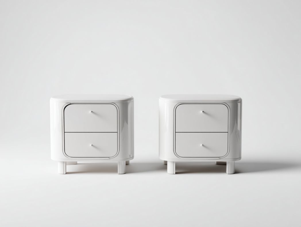 Lot de 2 tables de chevet blanches design arrondi avec 2 tiroirs