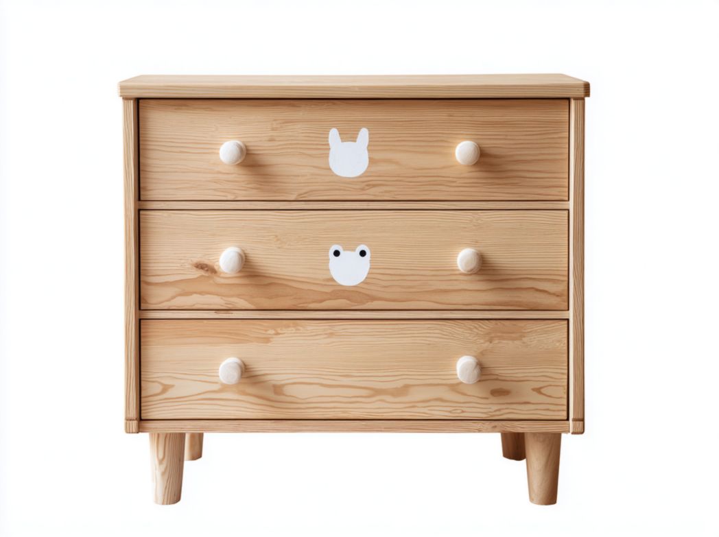 Commode à langer en bois naturel avec 3 tiroirs – décor motifs animaux ludiques