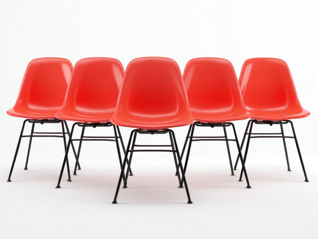 【Lot de 5】Chaises de conférence rouges en plastique avec dossier incurvé et pieds métalliques renforcés