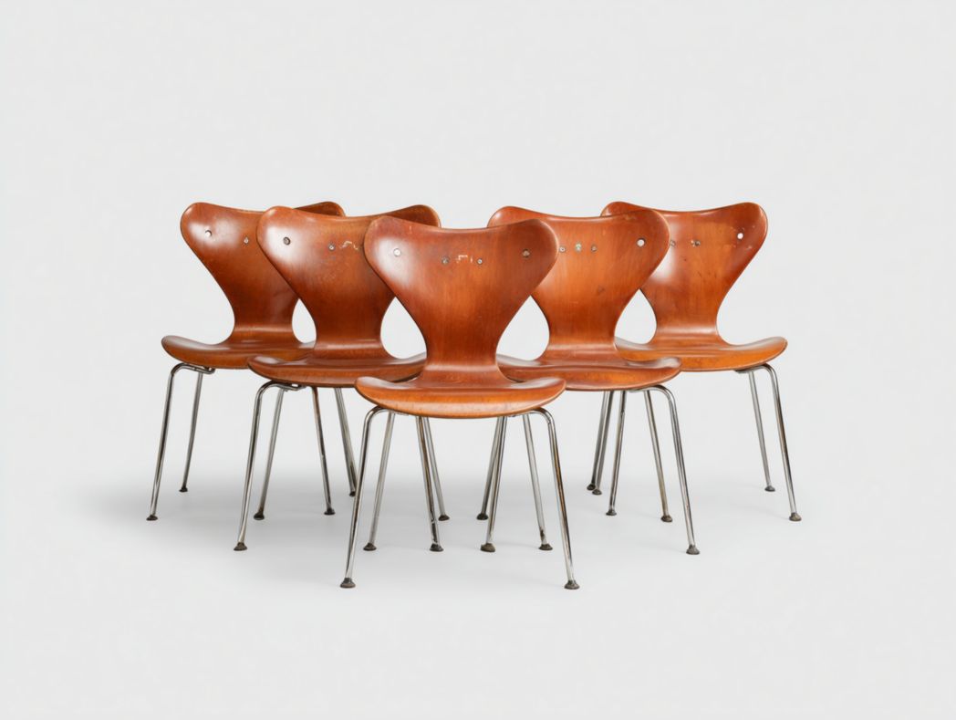 【Lot de 5】Chaises de conférence en bois foncé avec dossier papillon et pieds métalliques