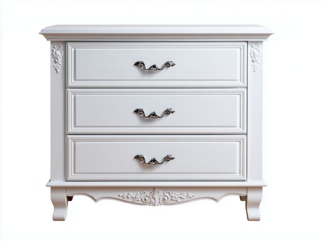 Commode à langer blanche 3 tiroirs avec décor sculpté classique