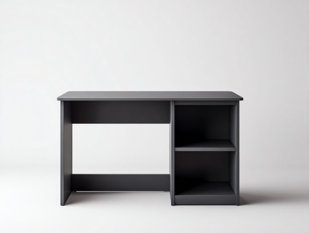 Bureau gaming noir avec rangements ouverts latéraux