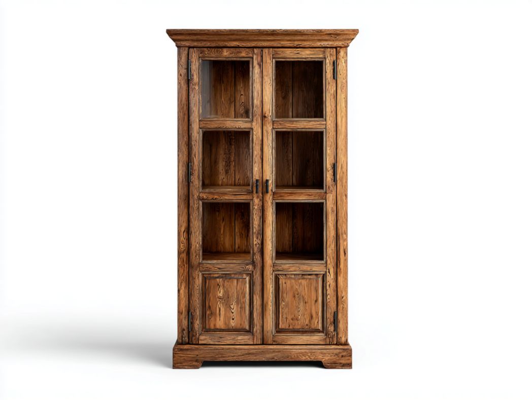 Armoire 2 portes en bois massif avec vitres – style rustique classique