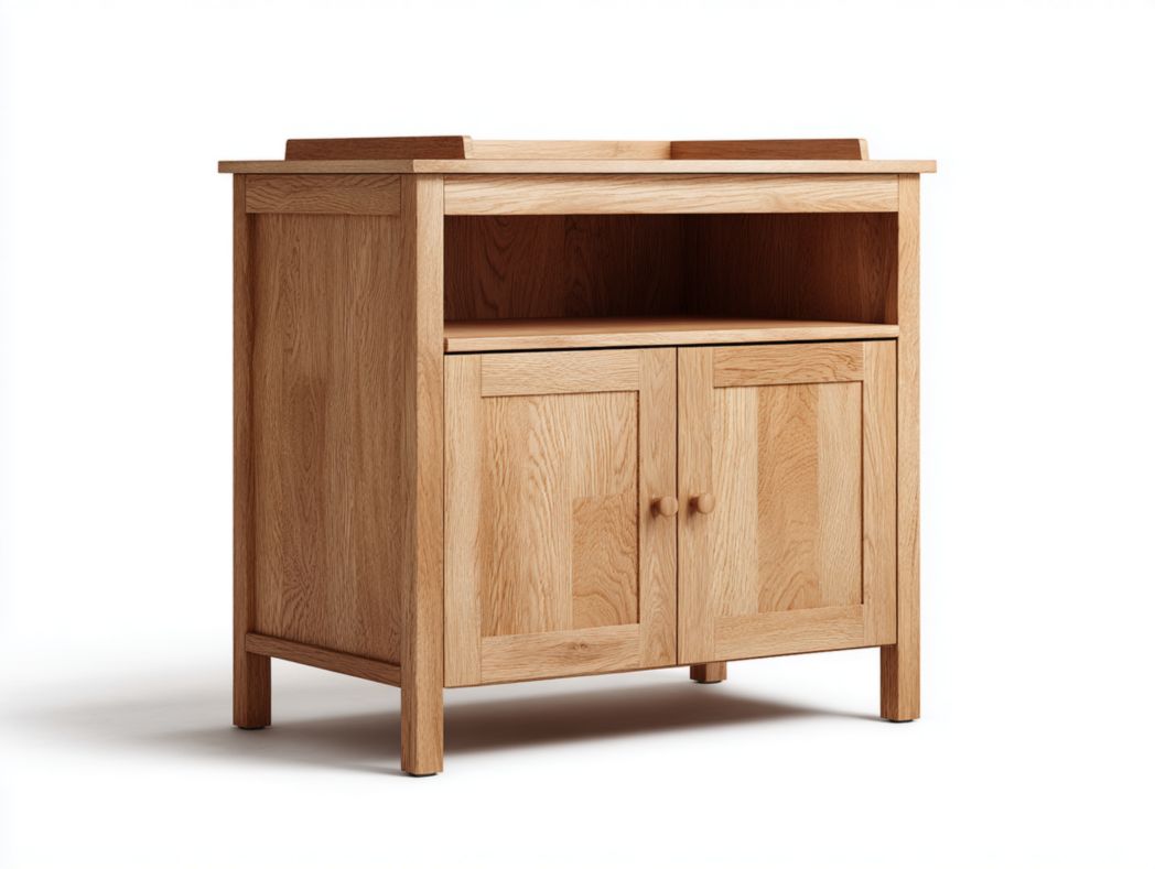 Commode à langer bois clair avec niche ouverte et armoire 2 portes