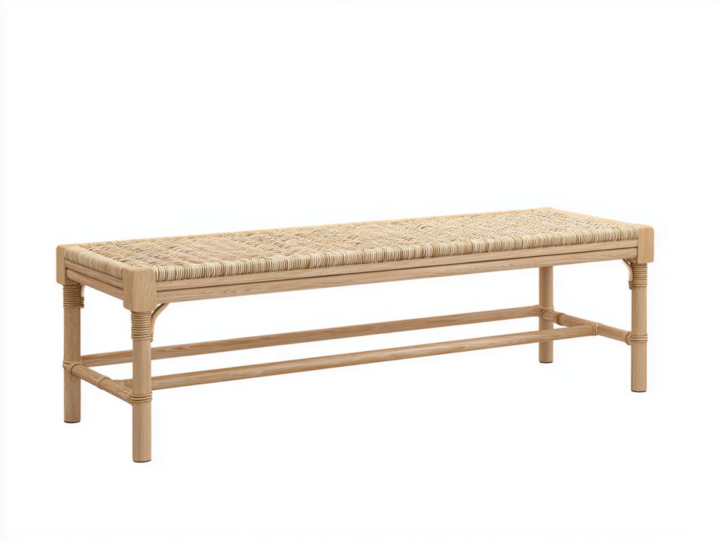 Banc en rotin naturel avec structure en bois massif – style nordique épuré