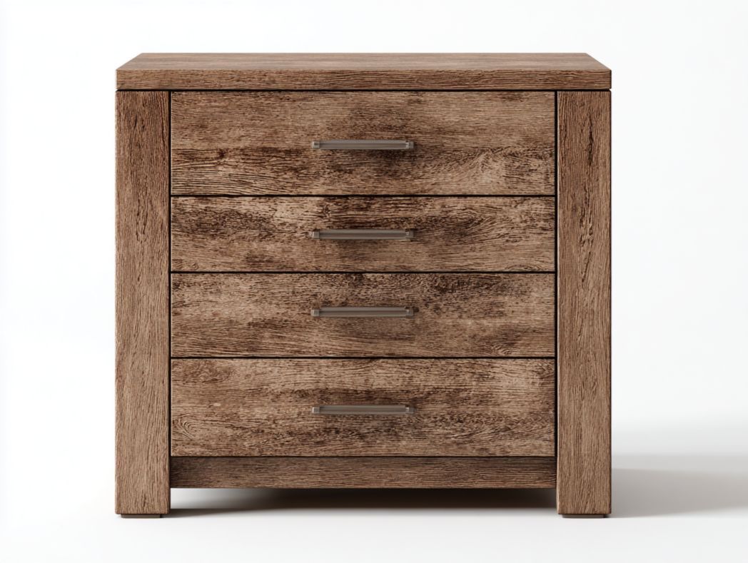 Commode à langer bois 4 tiroirs avec poignées métalliques