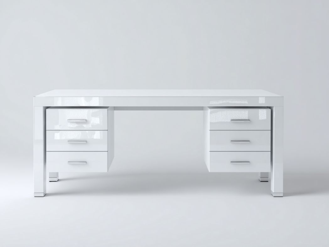 Bureau enfant blanc brillant avec six tiroirs de rangement