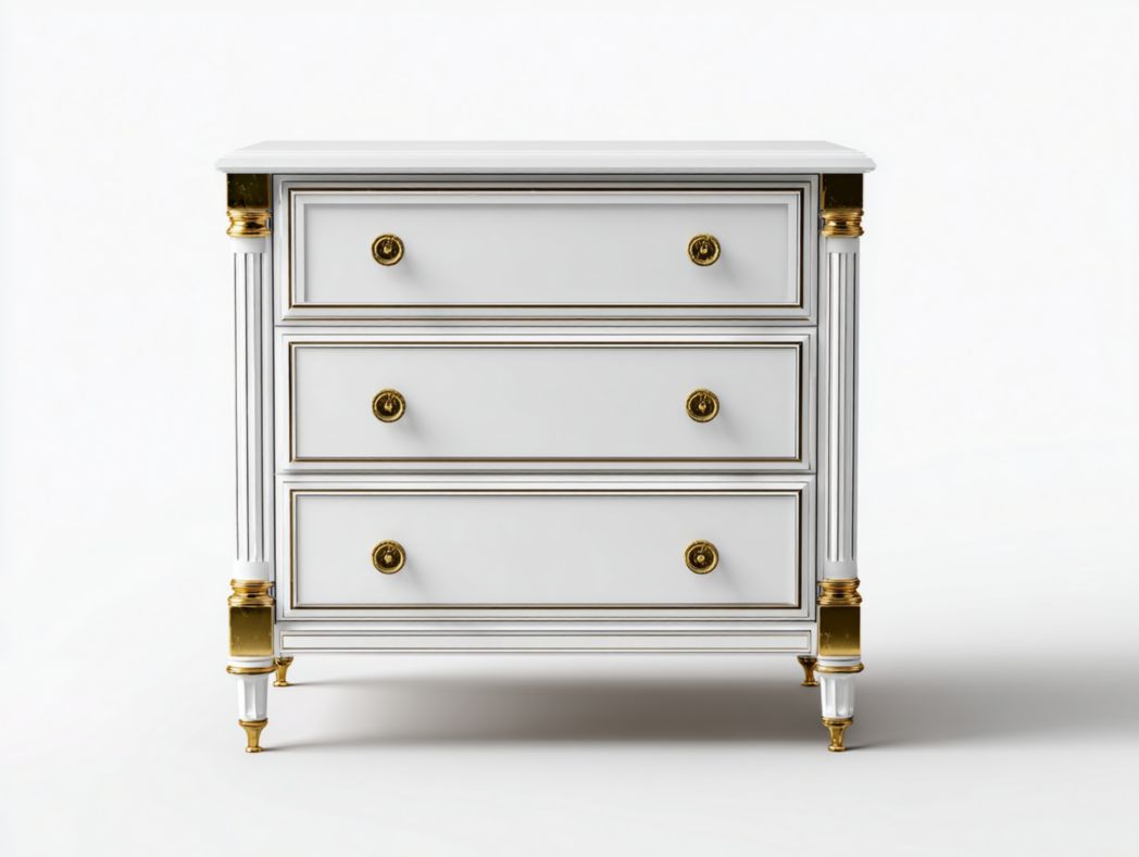 Commode 3 tiroirs classique fran?aise blanc et doré