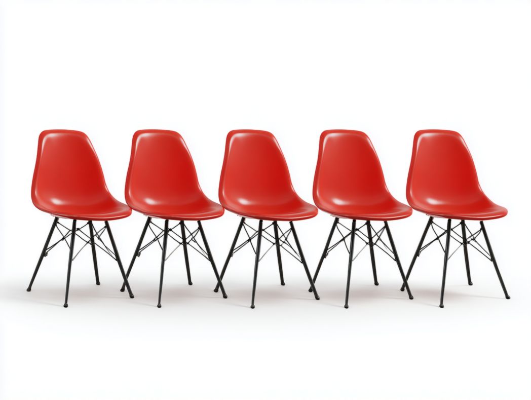 【Lot de 5】Chaises de conférence rouges en plastique avec dossier ergonomique et pieds métalliques croisés