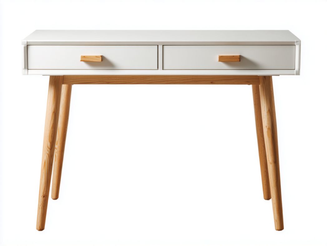 Bureau enfant nordique avec 2 tiroirs bois clair et blanc