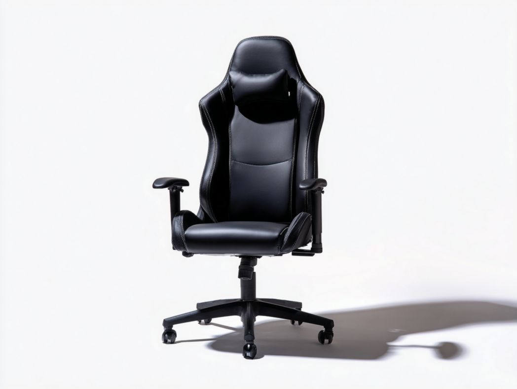 Fauteuil Gaming ergonomique en similicuir noir avec dossier haut et appui-tête réglable