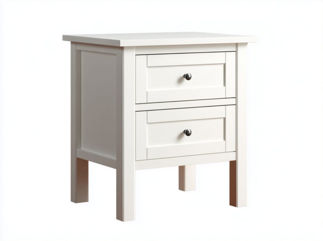 Table de chevet blanche – 2 tiroirs avec poignées rondes