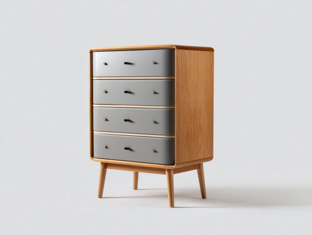 Chiffonnier nordique 4 tiroirs gris et bois naturel