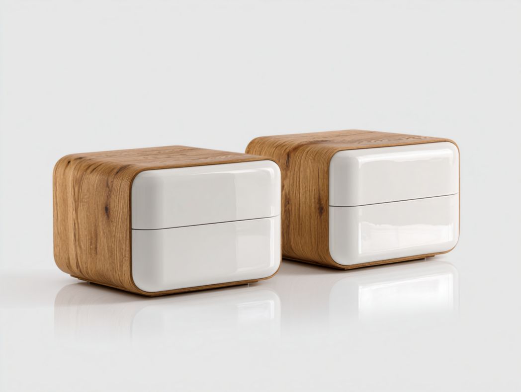 Lot de 2 tables de chevet design nordique Bois et Blanc avec 2 tiroirs