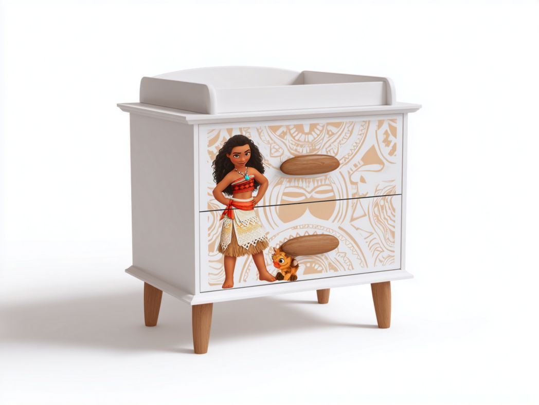 Commode à langer blanche 2 tiroirs avec décor imprimé ludique