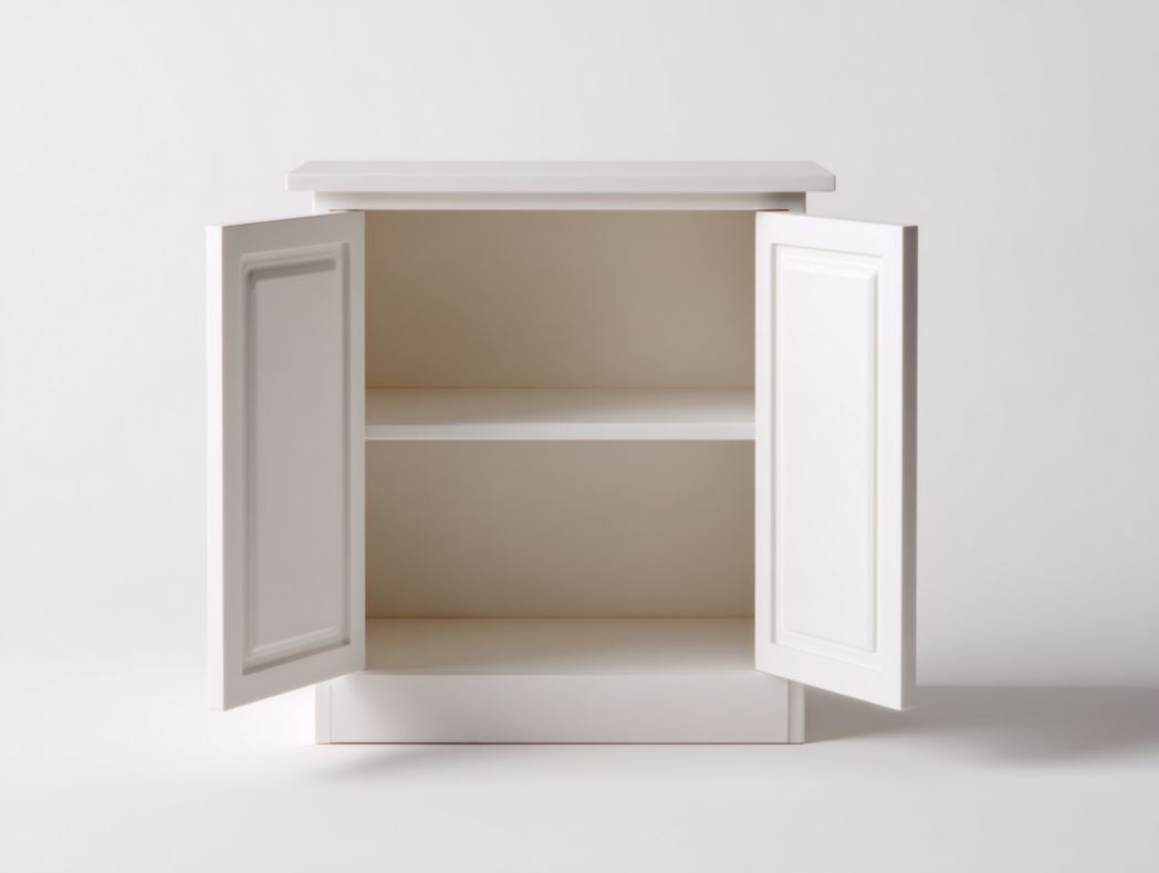 Table de chevet blanche à deux portes – rangement avec étagère intérieure