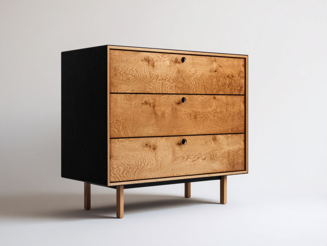 Commode nordique 3 tiroirs bois naturel et structure noire