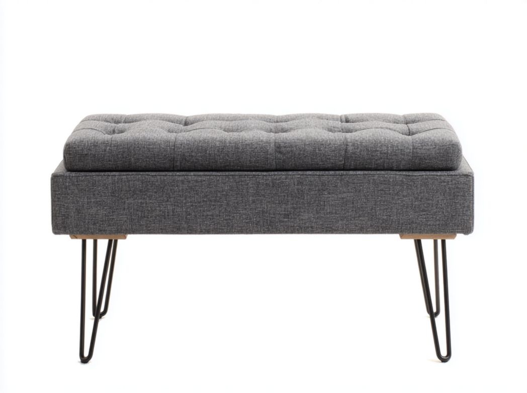 Banc coffre en tissu gris anthracite avec pieds en métal noir