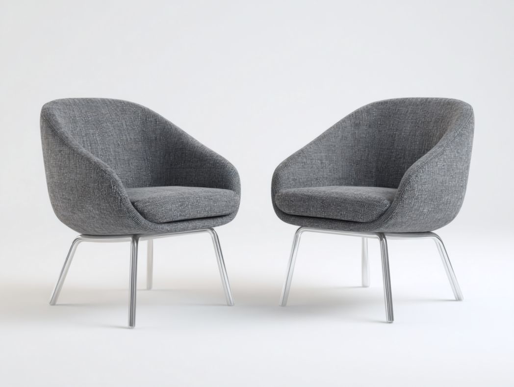 【Lot de 2】Chaises de conférence en tissu gris avec dossier courbé et pieds métalliques