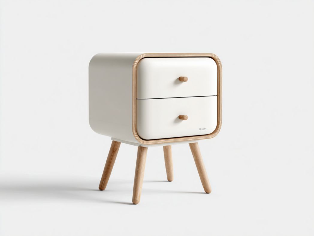 Table de chevet bois scandinave – 2 tiroirs arrondis, coloris blanc cassé et chêne clair