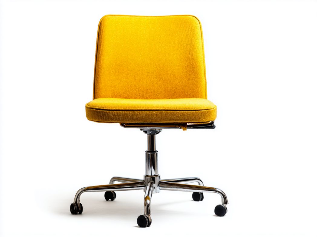 Fauteuil de bureau en tissu jaune vif sans accoudoirs avec base métallique pivotante