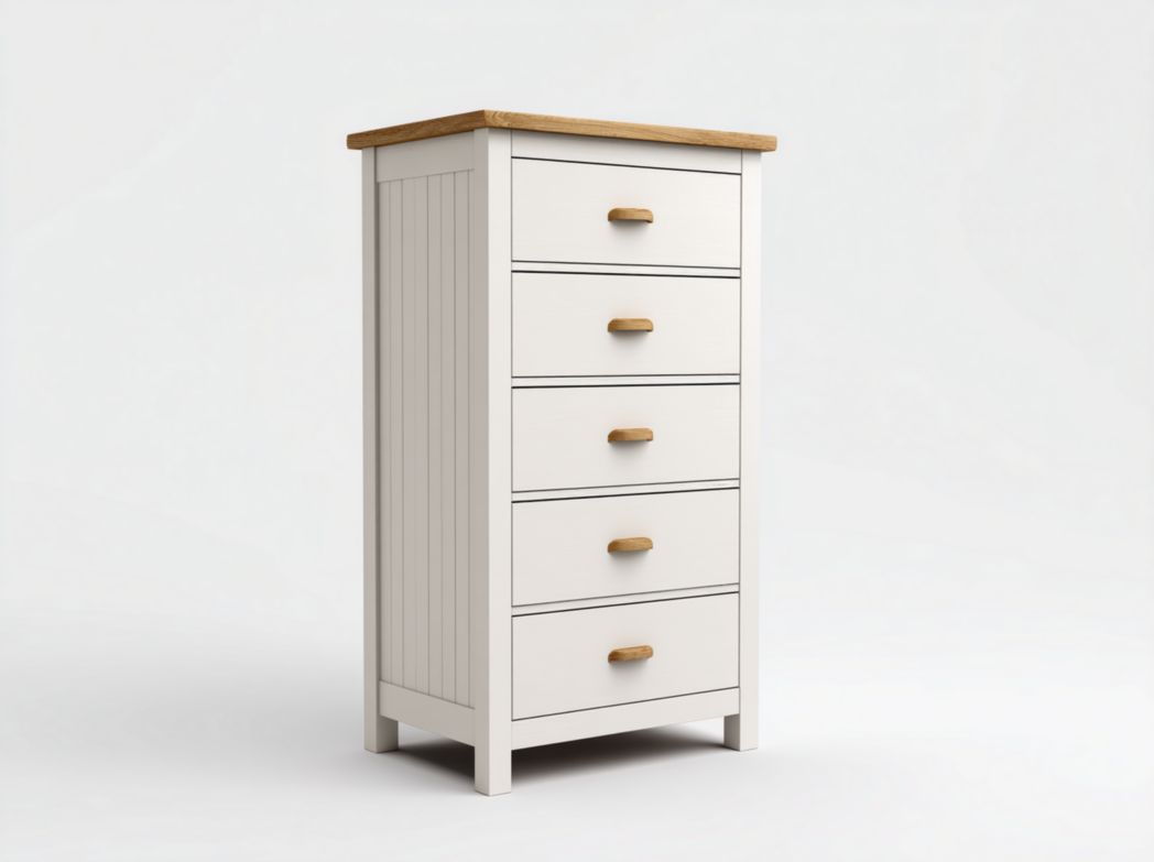 Chiffonnier nordique 5 tiroirs blanc et bois naturel