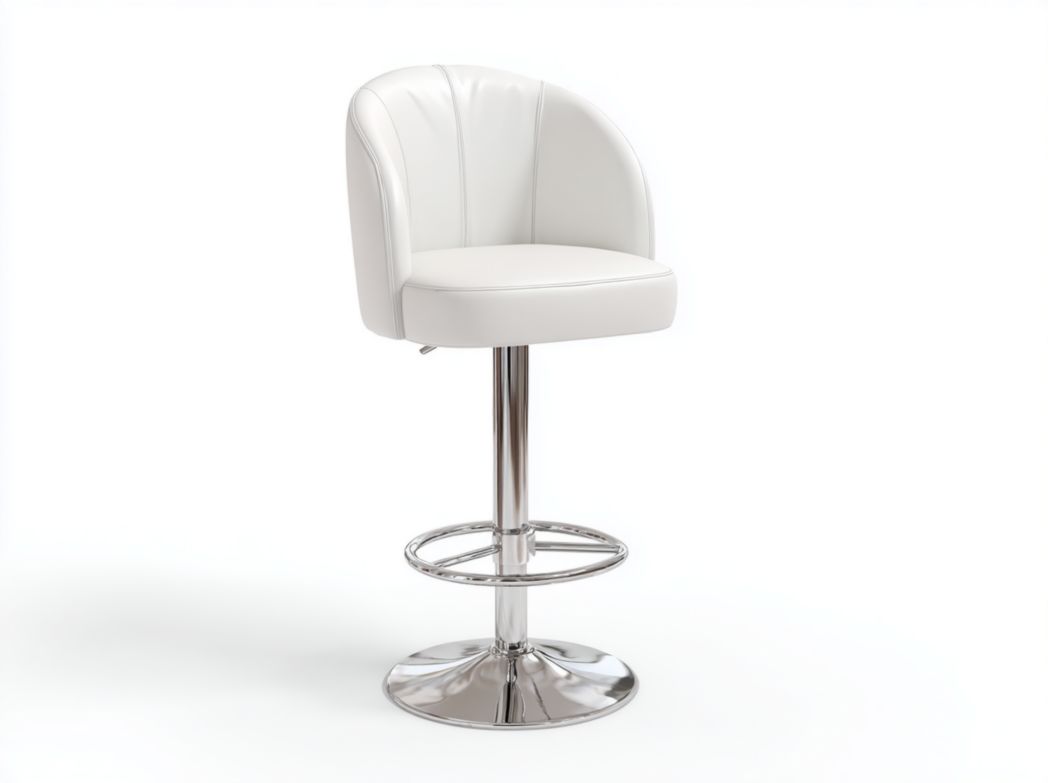 Tabouret de bureau haut en similicuir blanc avec dossier et repose-pieds