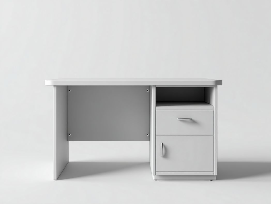 Bureau enfant gris blanc avec 2 tiroirs et niche ouverte