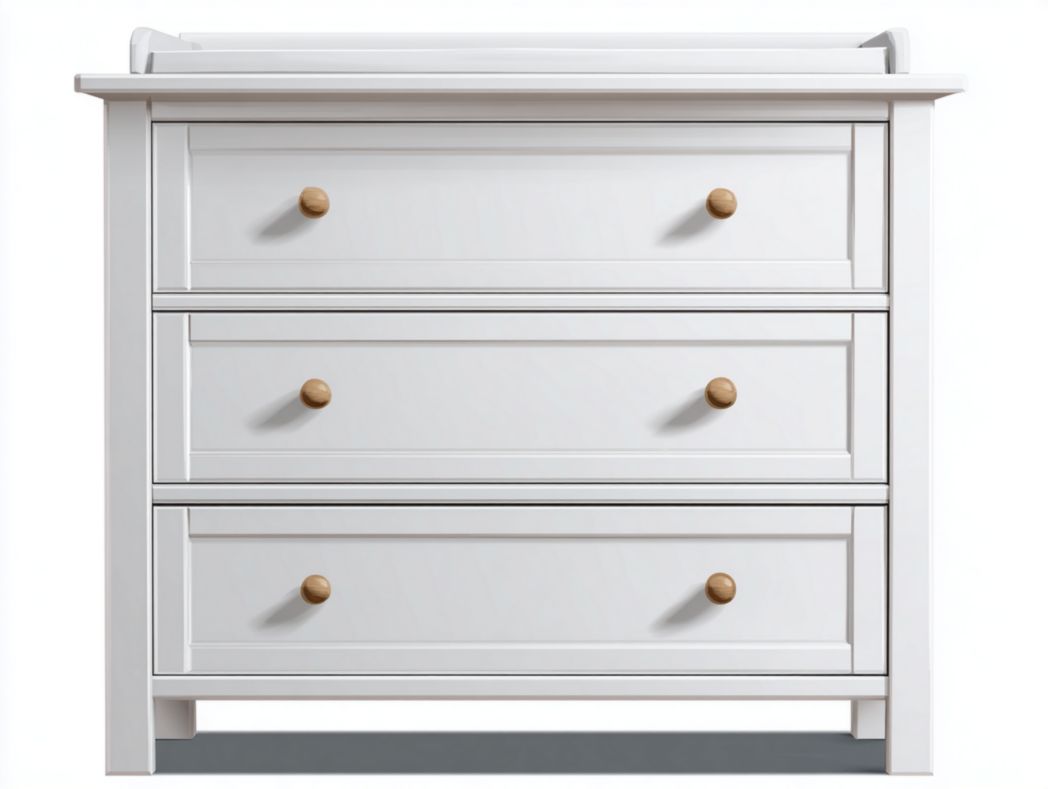 Commode à langer blanche avec 3 tiroirs et poignées en bois