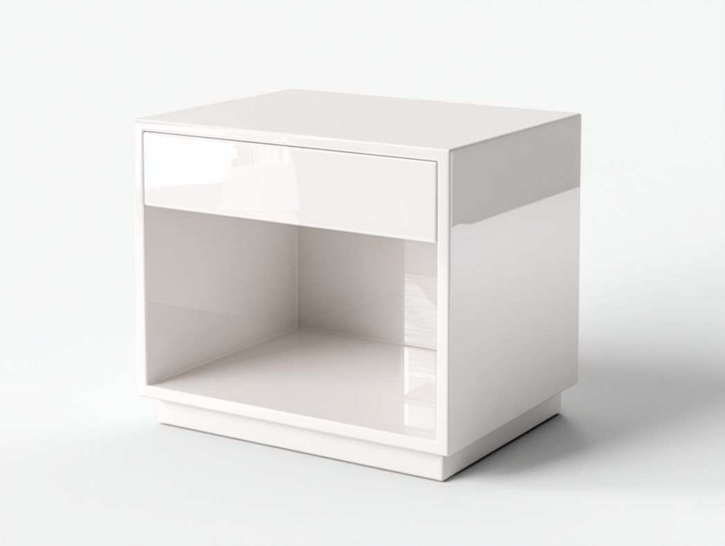 Table de chevet blanche brillante – 1 tiroir et niche ouverte