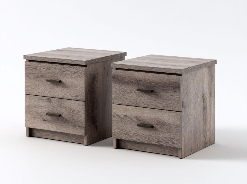 Lot de 2 tables de chevet modernes Effet bois gris avec 2 tiroirs