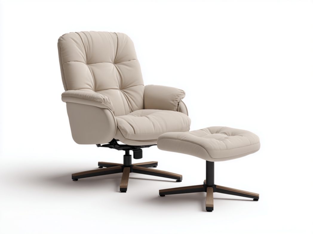 Fauteuil de bureau ergonomique beige avec repose-pieds et rembourrage épais