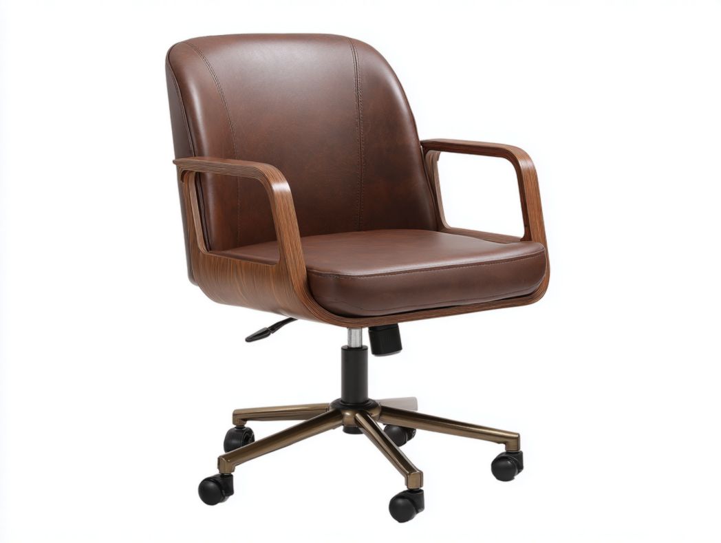Fauteuil de bureau brun avec accoudoirs en bois et assise réglable