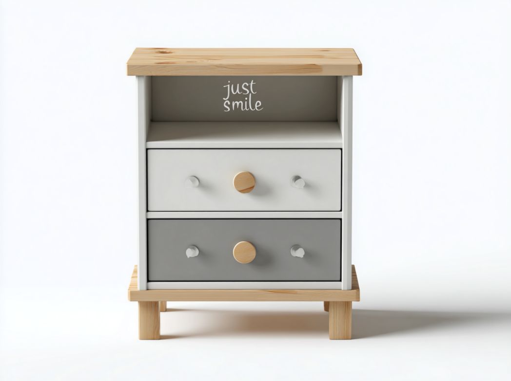 Commode à langer nordique 2 tiroirs gris et blanc avec détails en bois naturel