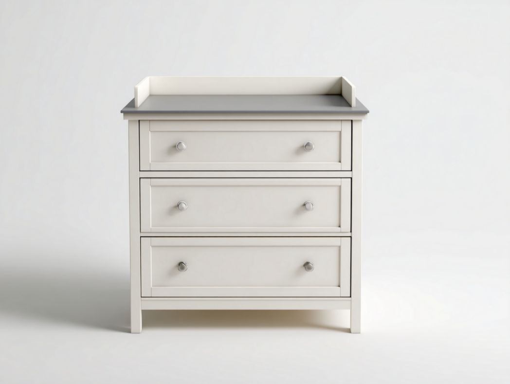 Commode à langer blanche avec plan gris et 3 tiroirs