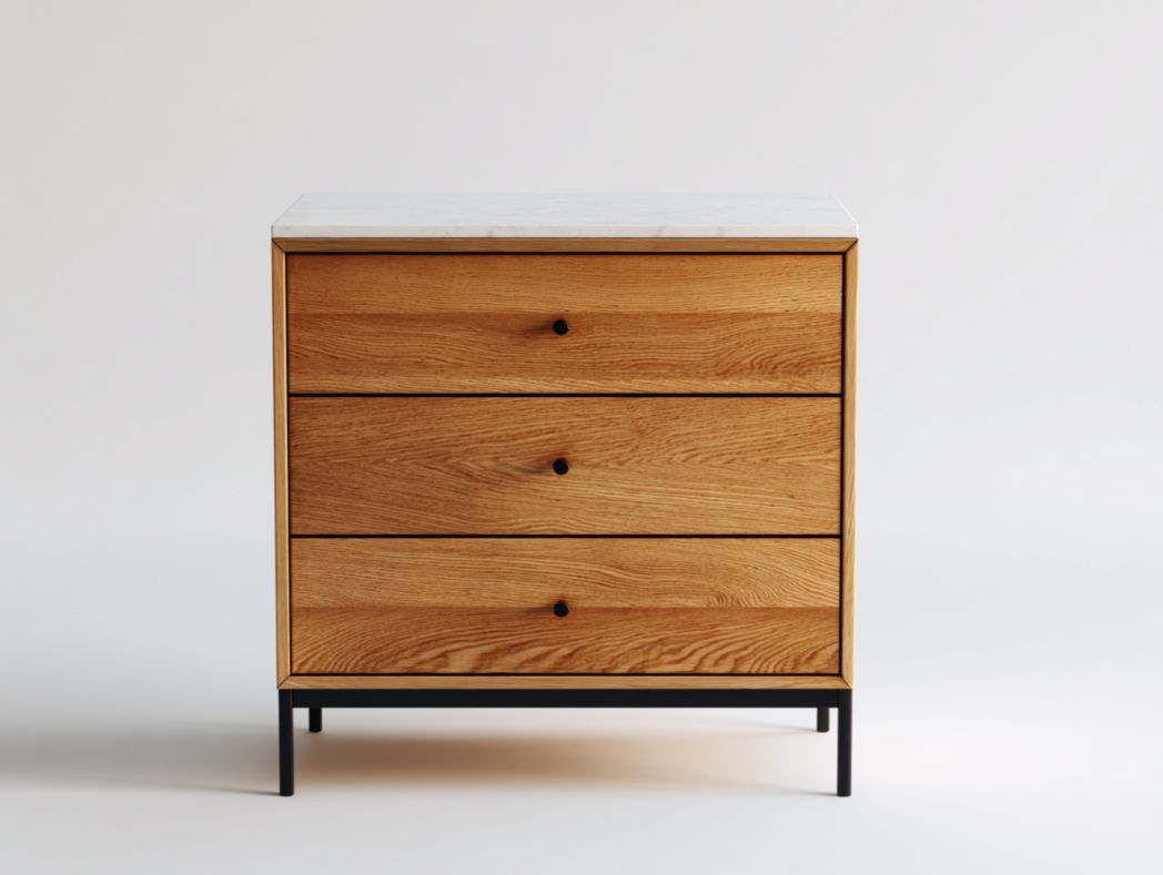 Commode moderne 3 tiroirs bois naturel avec piètement métal noir