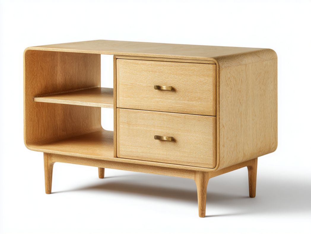 Commode à langer scandinave bois clair avec 2 tiroirs et niche ouverte