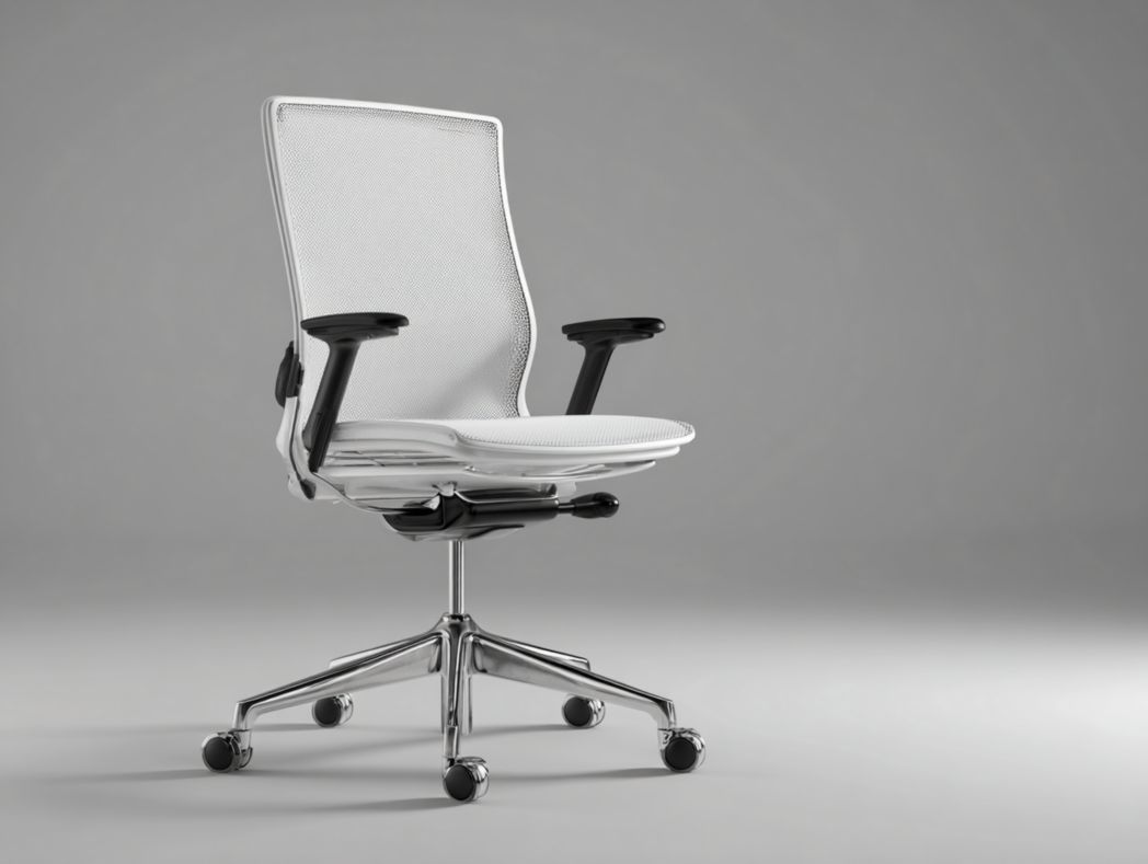 Fauteuil de bureau en maille blanche avec accoudoirs réglables et base chromée