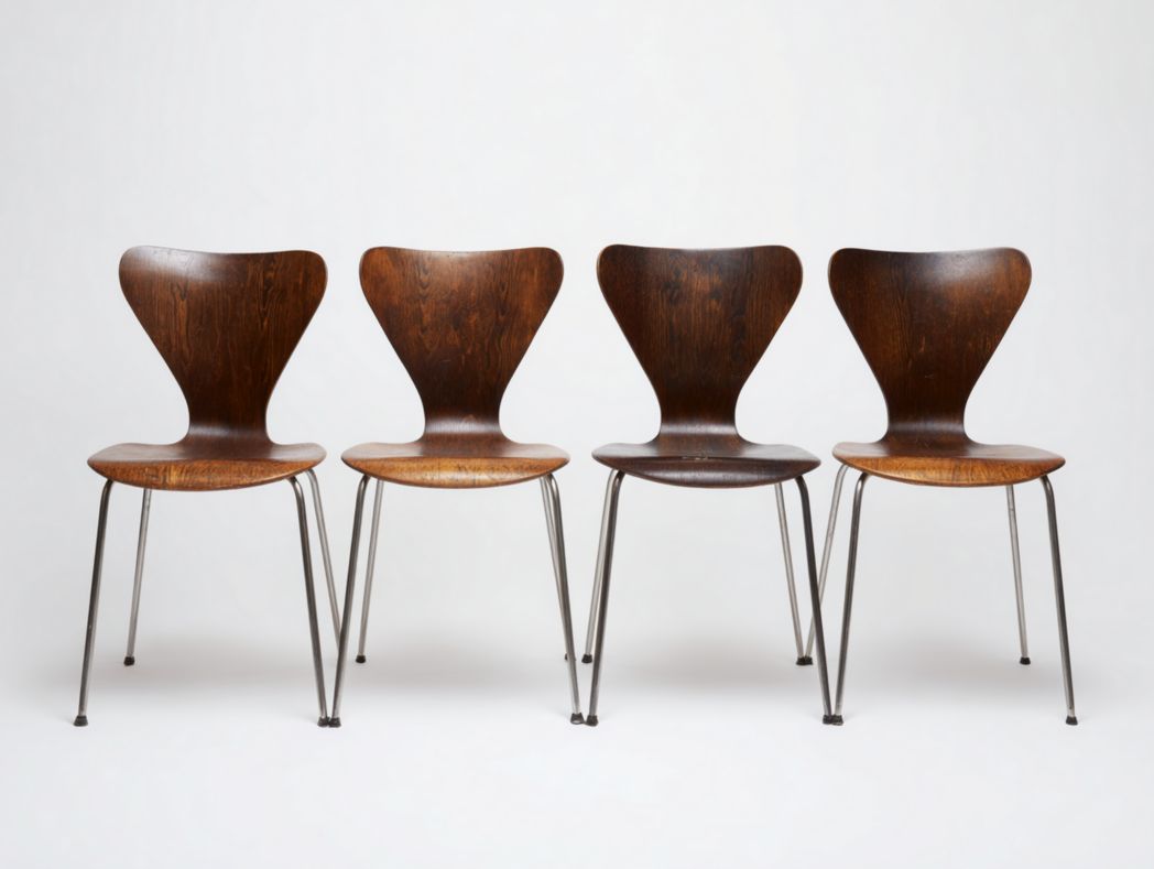 【Lot de 4】Chaises de conférence en noyer foncé avec dossier papillon et pieds métalliques