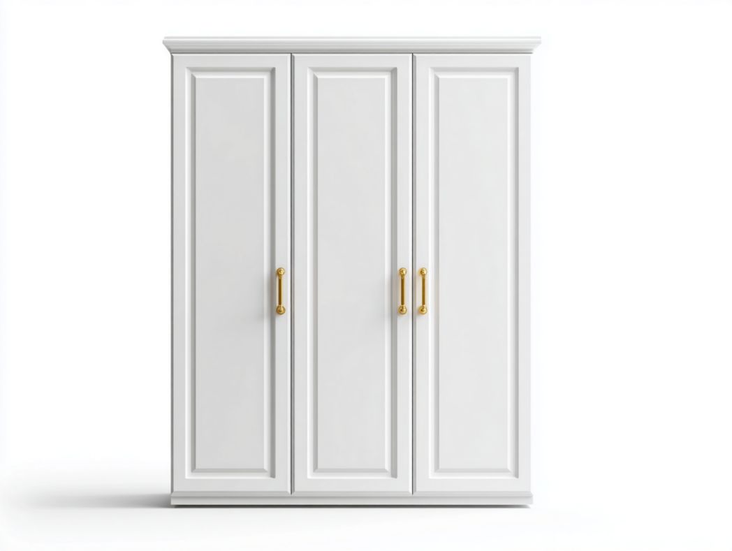 Armoire 3 portes blanche avec poignées dorées design élégant