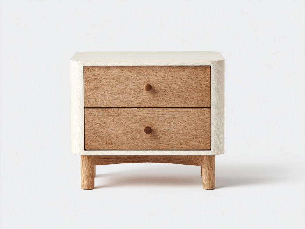 Table de chevet blanche bois – 2 tiroirs bicolores style naturel