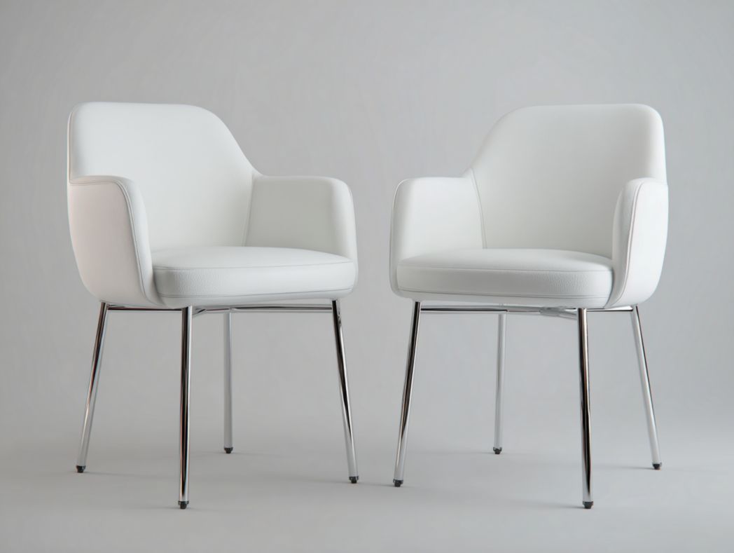 【Lot de 2】Chaises de conférence blanches avec assise en cuir rembourré, accoudoirs et pieds métalliques