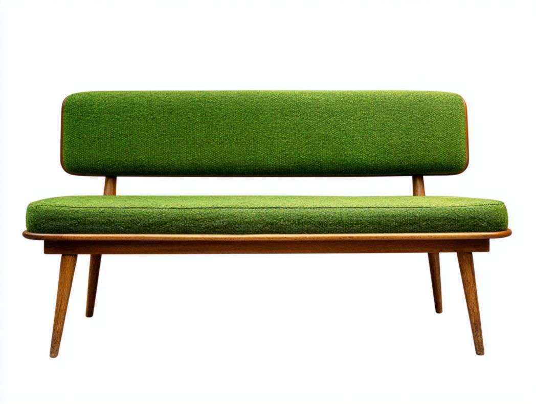 Banc en bois avec dossier rembourré tissu vert, style nordique