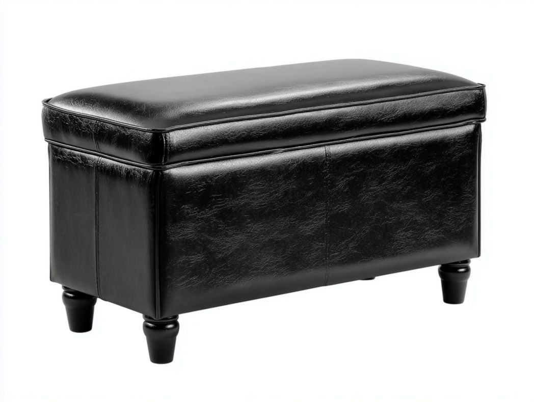 Banc coffre en simili cuir noir avec pieds tournés classiques