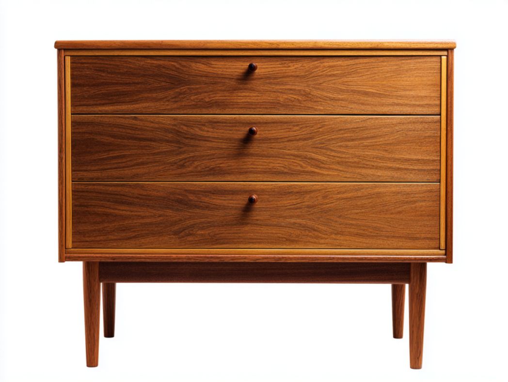 Commode vintage en bois à 3 tiroirs – finition noyer foncé